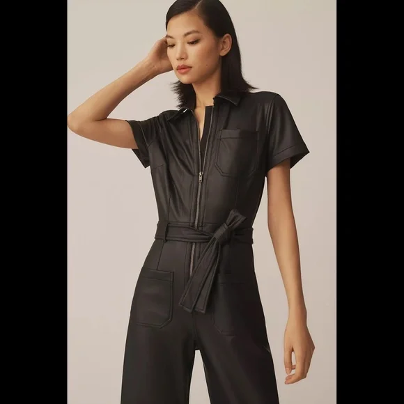 Anthropologie The Colette Weekend Jumpsuit by Maeve: Faux-Leather Edition - Picture 4 of 16